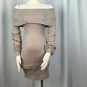 Vintage Y2K Marciano Off Shoulder Sweater Dress Tan Size XS